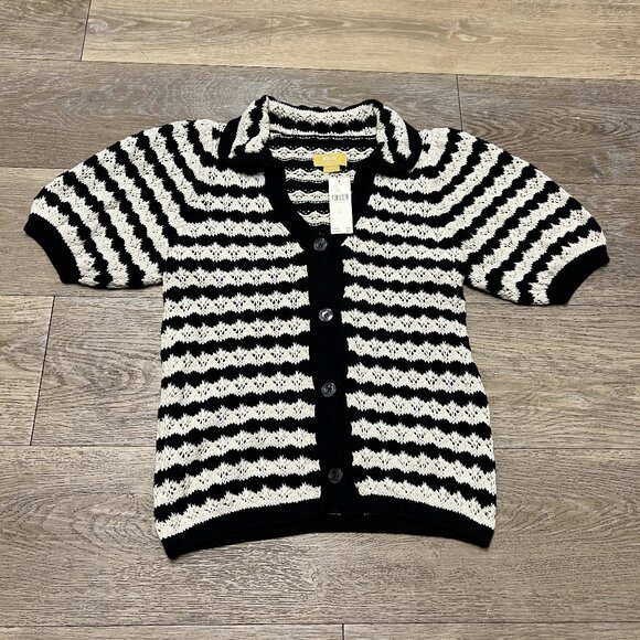 NWT Anthropologie Maeve Striped Crochet Sweater Knit Short Sleeve Cardigan Small - Picture 2 of 11